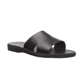 Bashan - Leather Wide Strap Slide Sandal | Black
