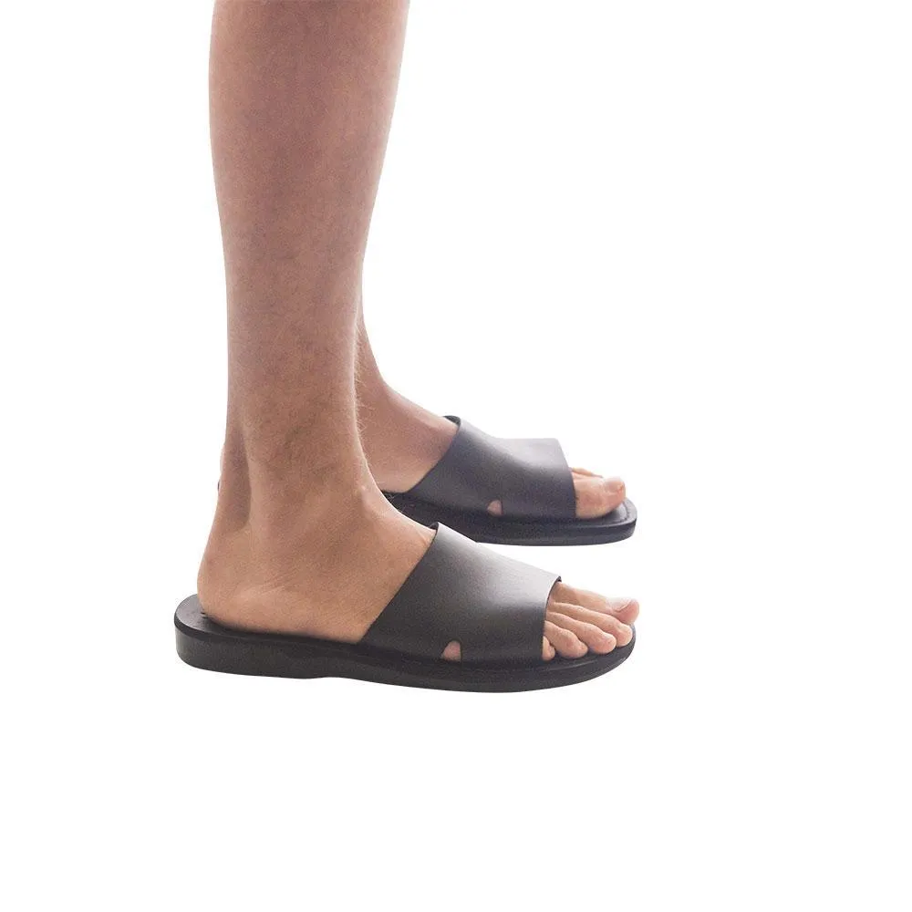 Bashan - Leather Wide Strap Slide Sandal | Black
