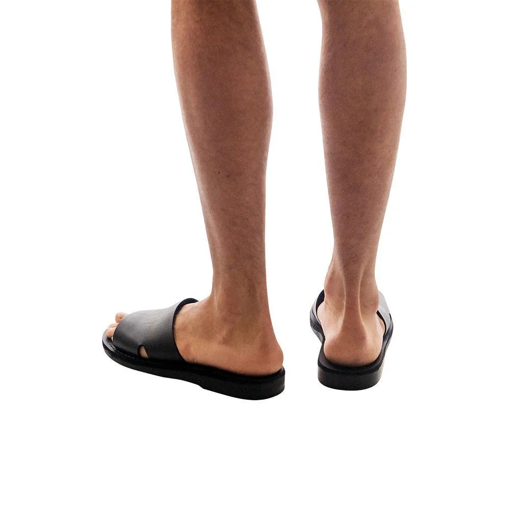 Bashan - Leather Wide Strap Slide Sandal | Black