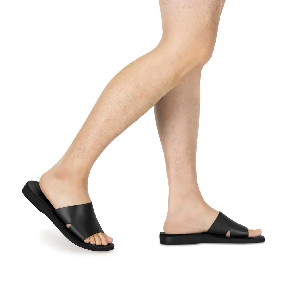 Bashan - Leather Wide Strap Slide Sandal | Black