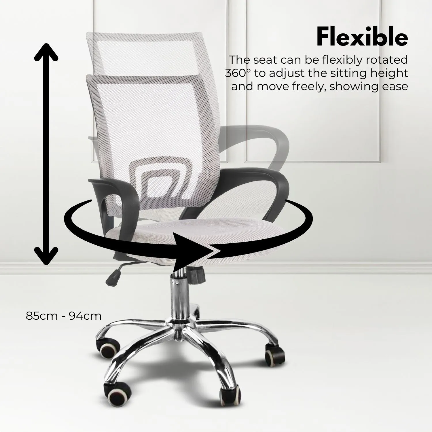 Ergonomic Mesh Office Chair with Lumbar Support, Adjustable, Grey | EKKIO