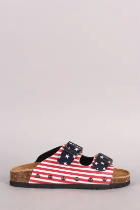 Flag Print Double Buckle Open Toe Footbed Sandal