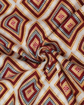White And Multicolor Abstract Design 1 Cotton Cambric Fabric